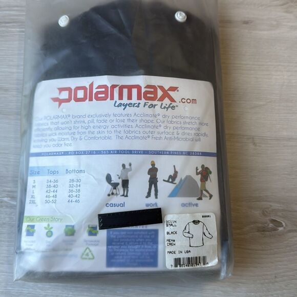 PolarMax Mens 4Way Stretch Crew Shirt‎ Size S black NWT in packaging - Picture 3 of 3
